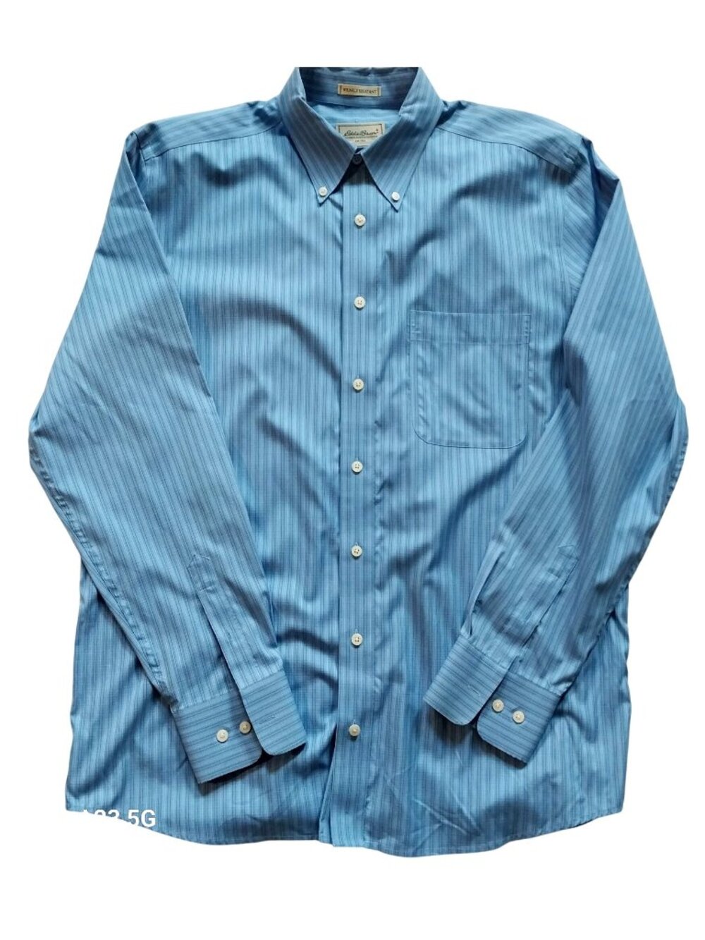Eddie Bauer Mens Wrinkle-Resistant Blue Striped Button-Down Shirt Tall L 100% Co